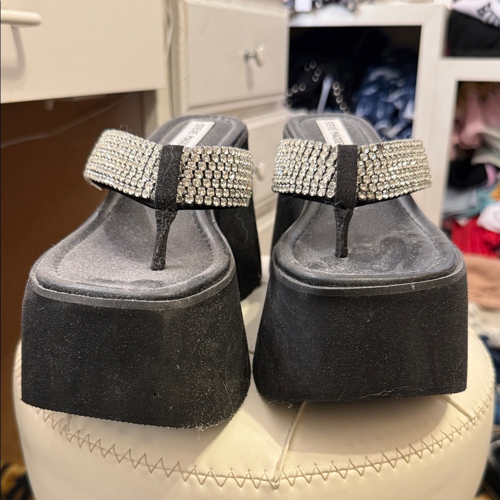 Steve Madden Black Platform Sandals with Silver Accents